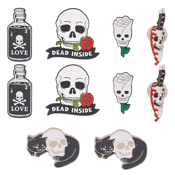 

PandaHall SUNNYCLUE 10Pcs 5 Style Skull & Rose Flower & Knife & Bottle Enamel Pins, Alloy Brooches for Backpack Clothes, Mixed Color..., Multicolor