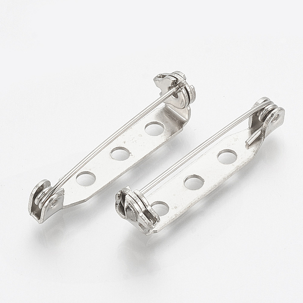 

PandaHall Iron Brooch Findings, Back Bar Pins, Silver, 26x4.5mm, Hole: 2mm, pin: 0.5mm Iron