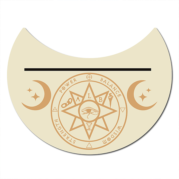 

PandaHall Natural Wood Card Stand for Tarot, Display Stand for Witch Divination Tools, PeachPuff, Moon Pattern, 130x100x5mm Wood Moon Brown