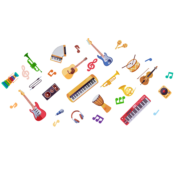 

PandaHall PVC Wall Stickers, Wall Decoration, Musical Instruments, 390x1180mm, 2 sheets/set PVC Musical Instruments