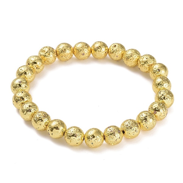 

PandaHall Electroplated Natural Lava Rock Beads Stretch Bracelets, Long-Lasting Plated, Round, Golden Plated, 2-1/4 inch(5.6cm), Bead...