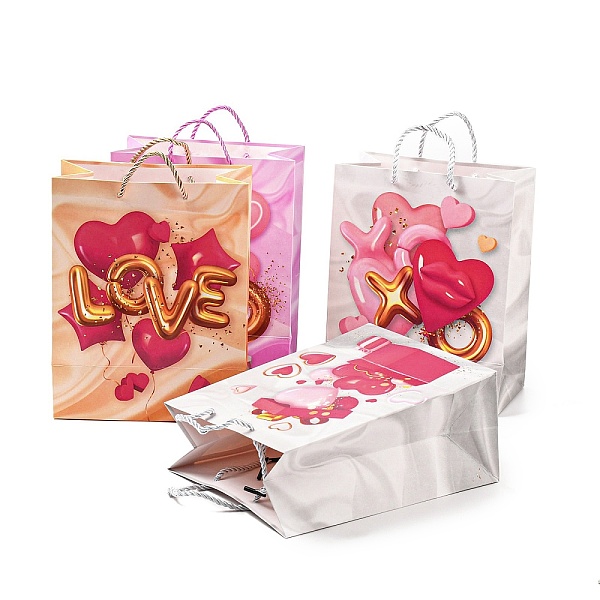 PandaHall 4 Colors Valentine's Day Love Paper Gift Bags, Rectangle Shopping Bags, Wedding Gift Bags with Handles, Mixed Color, Balloon...
