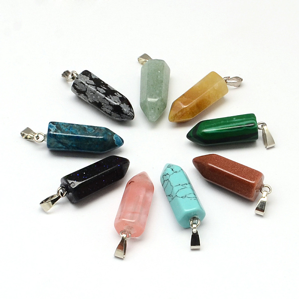 

PandaHall Pencil Natural & Synthetic Mixed Stone Point Pendants, with Platinum Tone Brass Findings, Mixed Color, 26x8x8mm, Hole: 6x2mm Mixed..., Multicolor