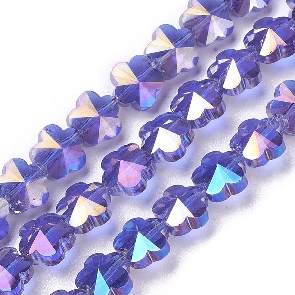 

PandaHall Electroplate Glass Beads Strands, Faceted, Flower, AB Color Plated, Medium Purple, 9.5~10x6~6.5mm, Hole: 1mm, about 25pcs/strand...