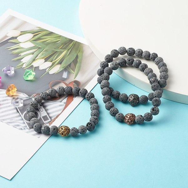 

PandaHall Natural Lava Rock Beaded Bracelet for Men Women, Lion Stress Relief Reiki Yoga Diffuser Bracelet , Mixed Color, Inner Diameter...