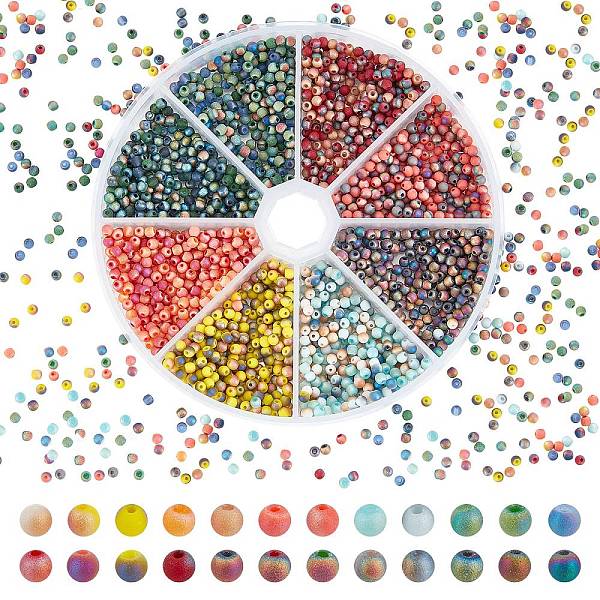 

PandaHall 2400Pcs 24 Style Frosted Electroplate Glass Beads Strands, Half Plated, Round, Mixed Color, 3mm, Hole: 0.5mm, 100pcs/style Glass..., Multicolor