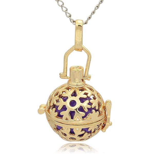 

PandaHall Golden Tone Brass Hollow Round Cage Pendants, with No Hole Spray Painted Brass Ball Beads, Blue Violet, 35x25x21mm, Hole: 3x8mm...