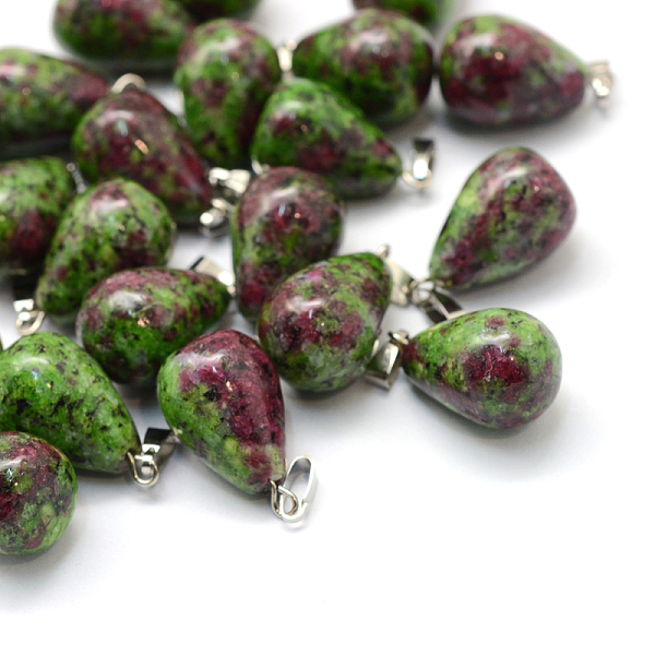 

PandaHall Teardrop Natural Ruby in Zoisite Pendants, with Platinum Tone Brass Findings, 21~24x12~14mm, Hole: 4x7mm Ruby in Zoisite Teardrop