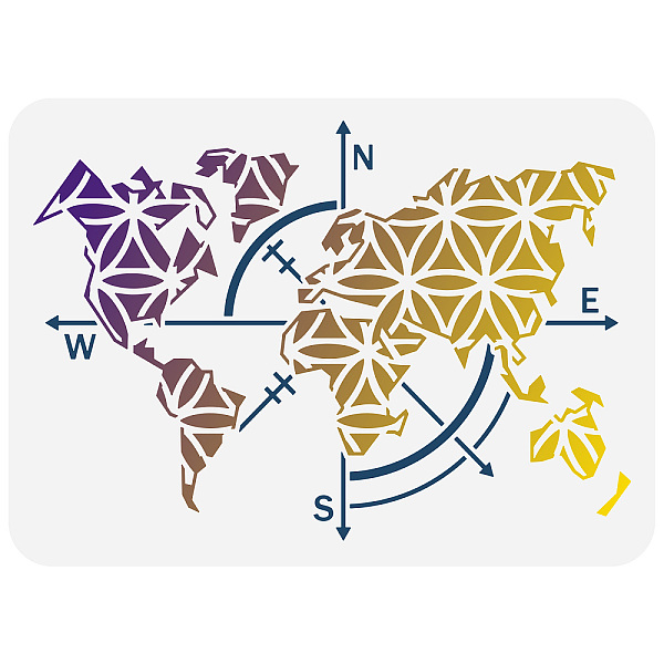 

PandaHall FINGERINSPIRE World Map Painting Stencil 11.7x8.3 inch Reusable Flower of Life Map Stencil Plastic Compass Drawing Template DIY...