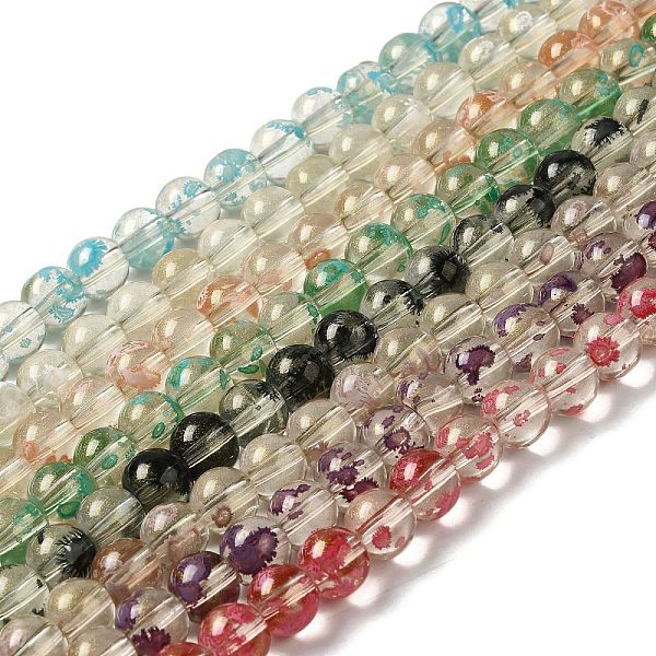 

PandaHall Baking Painted Glass Bead Strands, with Glitter Powder, Round, Mixed Color, 8x7.5mm, Hole: 1.2mm, about 48pcs/strand, 14.37''..., Multicolor