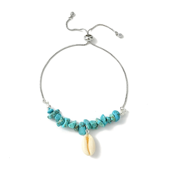 

PandaHall Natural Shell Charms Slider Bracelet, Synthetic Turquoise Chips Beaded Bracelet with Brass Chains, 12-5/8 inch(32cm) Synthetic...