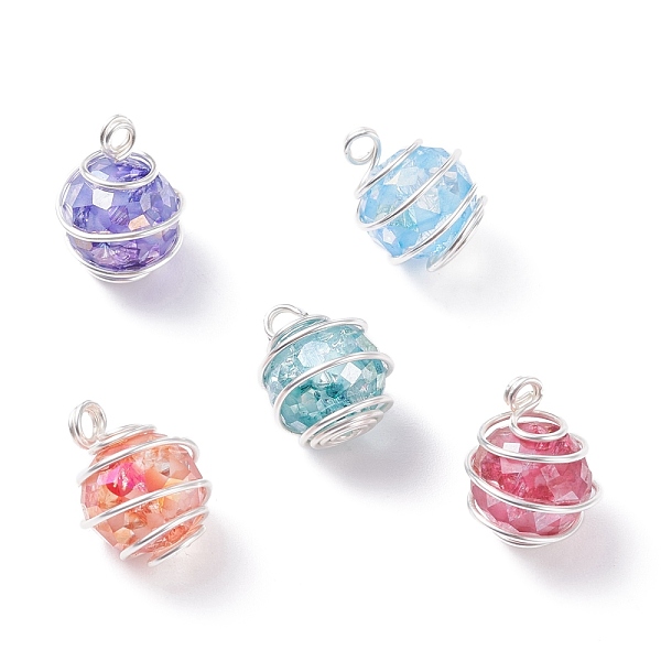 

PandaHall Wire Wrapped Cracked Glass Charms, with Brass Findings, Faceted Round, Mixed Color, 15x12~12.5mm, Hole: 3mm Brass+Glass Round..., Multicolor