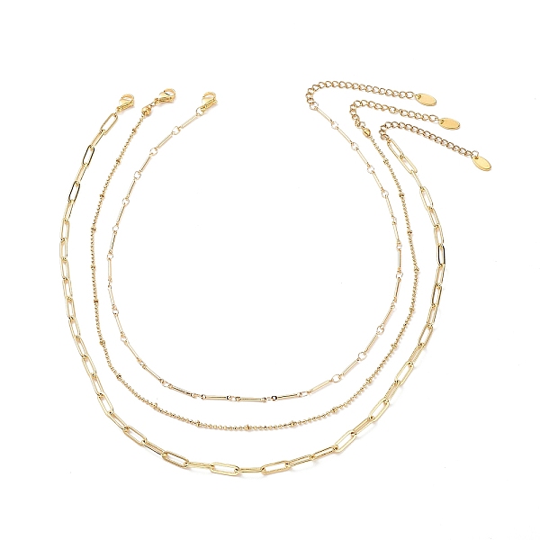 

PandaHall 3Pcs 3 Style Brass Bar Link & Paperclip & Satellite Chain Necklaces Set for Men Women, Golden, 15.75~17.52 inch(40~44.5cm)...