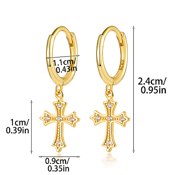 

PandaHall 925 Sterling Silver Micro Pave Cubic Zirconia Dangle Hoop Earrings, Cross, with 925 Stamp, Golden, 24mm Cubic Zirconia Cross Clear