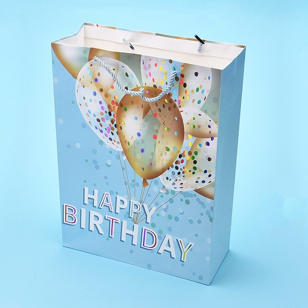 

PandaHall Balloons Pattern Birthday Paper Gift Bags, with Handles, for Birthday Party, Rectangle, Light Sky Blue, 30x41.5x12cm Paper Word...