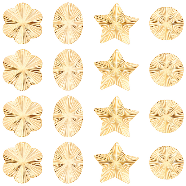 

PandaHall DICOSMETIC 20Pcs 4 Styles Golden Geometric Charms Textured Oval Charms Irregulate Round Charms Star Flower Pendants Stainless...