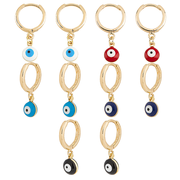 

PandaHall ARRICRAFT 5 Pairs 5 Colors Enamel Evil Eye Dangle Hoop Earrings, Gold Plated Brass Jewelry for Women, Mixed Color, 23mm, Pin: 1mm..., Multicolor
