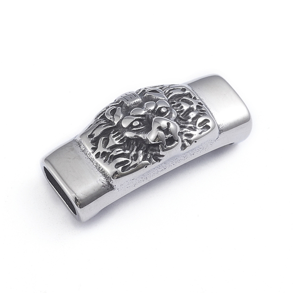 

PandaHall Retro 304 Stainless Steel Slide Charms/Slider Beads, for Leather Cord Bracelets Making, Rectangle with Lion, Antique Silver...