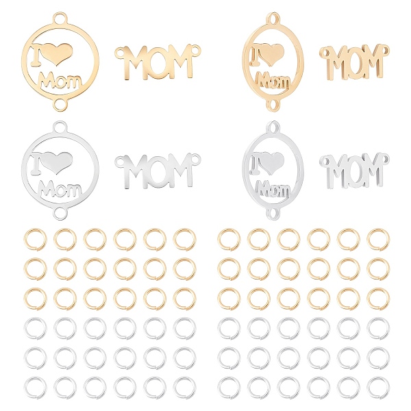 

PandaHall Unicraftale 8Pcs 201 Stainless Steel Links Connectors, Cut, for Mother's Day, Word & Flat Round and 60Pcs 304 Stainless Steel Open...