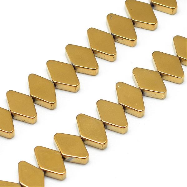 

PandaHall Electroplate Non-magnetic Synthetic Hematite Bead Strands, Rhombus, Golden Plated, 7x10x3mm, Hole: 1mm, about 63pcs/strand, 15.7...