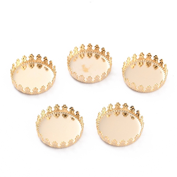 

PandaHall 304 Stainless Steel Cabochon Settings, Lace Edge Bezel Cups, Flat Round, Golden, 16x4mm Tray: 15mm 304 Stainless Steel Flat Round