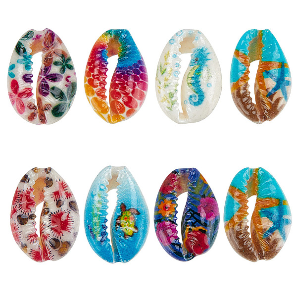 

PandaHall 48Pcs 7 Styles Printed Natural Cowrie Shell Beads Sets, No Hole/Undrilled, Mixed Color, 17.5~21.5x12~15x5.5~7.5mm, about..., Multicolor