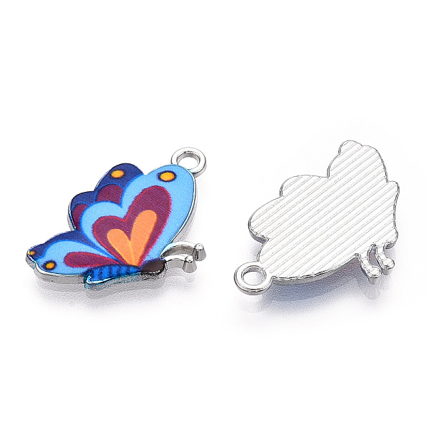 

PandaHall Printed Alloy Pendants, with Enamel, Butterfly, Platinum, Blue, 24.5x16x2mm, Hole: 2mm Alloy+Enamel Butterfly Blue