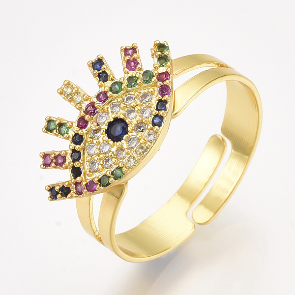 

PandaHall Adjustable Brass Micro Pave Cubic Zirconia Finger Rings, Eye, Colorful, Size 7, 17mm Brass+Cubic Zirconia