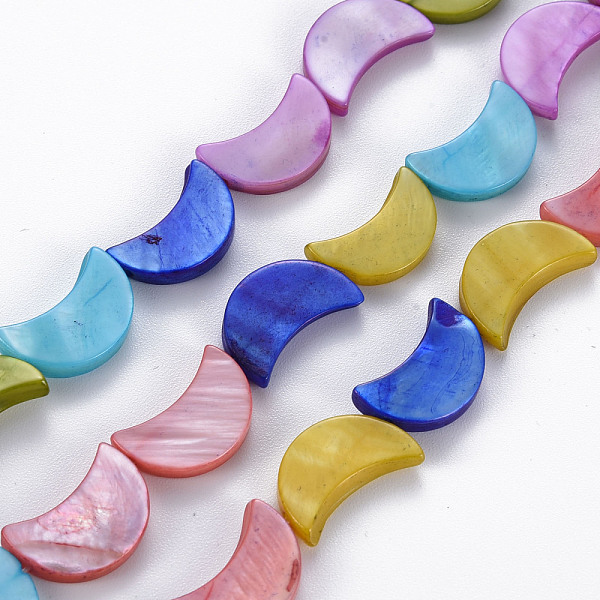 

PandaHall Natural Freshwater Shell Beads Strands, Dyed, Moon, Mixed Color, 15x10x2~3mm, Hole: 0.9mm, about 24pcs/strand, 13.98''(35.5cm)..., Multicolor
