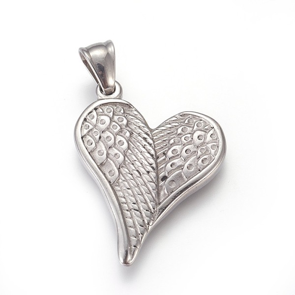 

PandaHall 304 Stainless Steel Pendants with 201 Stainless Steel Clasp, Heart with Wing, Stainless Steel Color, 35.5x27.5x3.5mm, Hole...