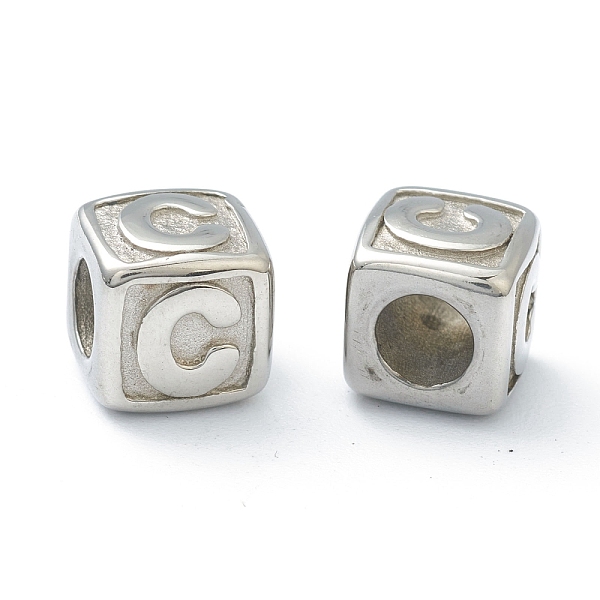 

PandaHall 304 Stainless Steel European Beads, Large Hole Beads, Horizontal Hole, Cube with Letter, Stainless Steel Color, Letter.C, 8x8x8mm...