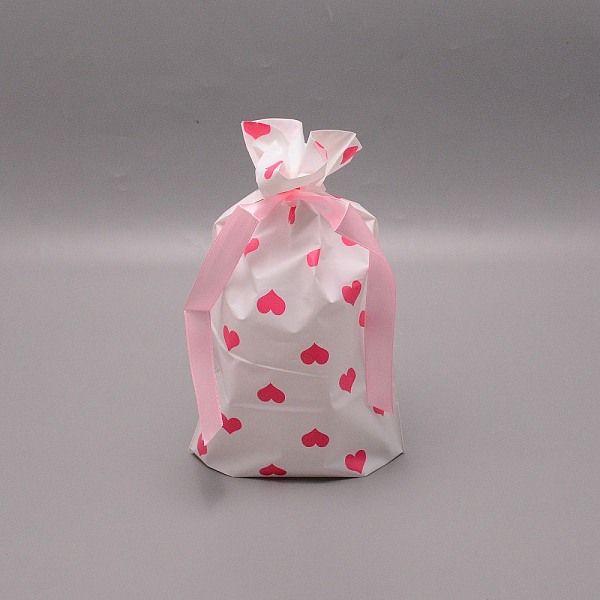 

PandaHall Plastic Pouches, Ribbon Drawstring Bags, Rectangle with Heart Pattern, Pink, 23x15x0.08cm Polyester Heart Pink