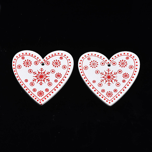 

PandaHall Christmas Theme Spray Painted Wood Pendants, Single-Sided Printed, Heart with Snowflake, White, 48x50x2.5mm, Hole: 2mm Wood Heart...