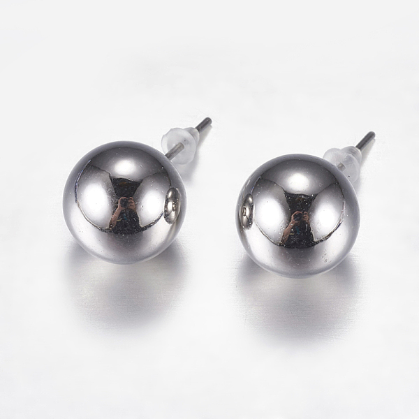 

PandaHall CCB Plastic Stud Earrings, with Iron Findings and Plastic Ear Nuts, Round, Platinum, 23x12mm, Pin: 0.8mm Plastic