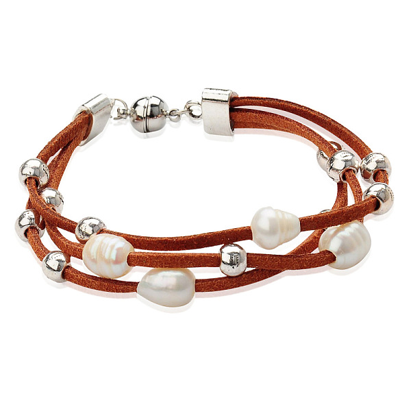 

PandaHall Multi strand Bracelets, Faux Suede Cord with Tibetan Style Beads, Freshwater Pearl Beads, Brass Magnetic Clasps, Alloy Findings..., Brown