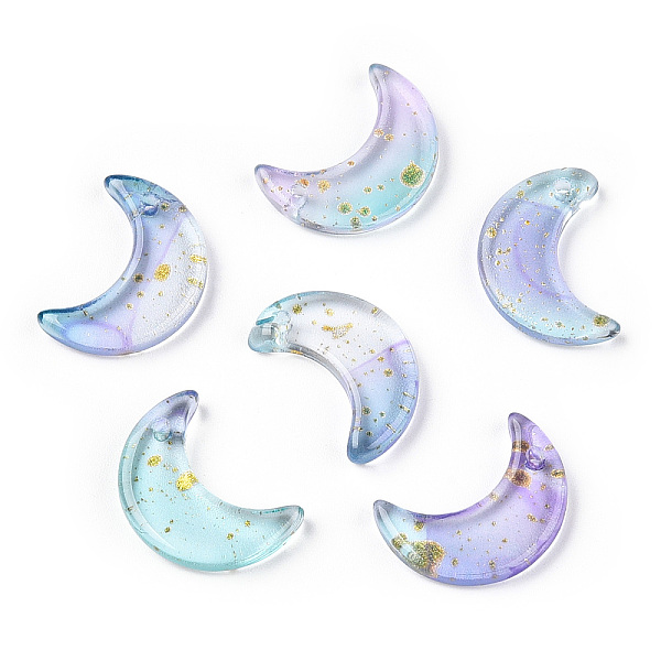 

PandaHall Glass Pendants, with Glitter Powder, Crescent Moon, Lilac, 16x11.5x3.2mm, Hole: 1.2mm Glass Moon Purple