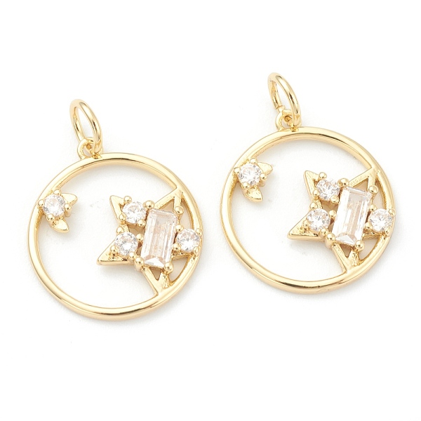 

PandaHall Brass Clear Cubic Zirconia Pendants, Long-Lasting Plated, with Jump Ring, Flat Rong with Star, Golden, 16.5x15x3mm, Hole: 3.5mm...