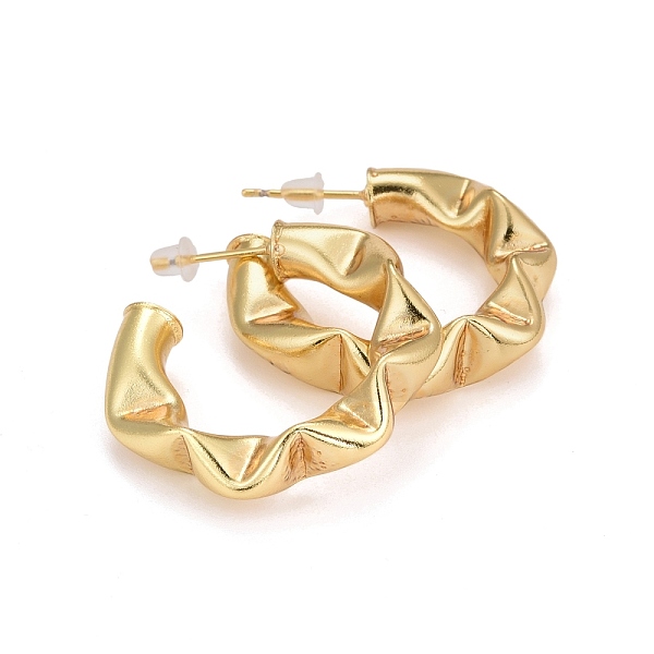 

PandaHall Rack Plating Brass Hammered Chunky C-shape Stud Earrings, Half Hoop Earrings, Lead Free & Cadmium Free, Real 18K Gold Plated...