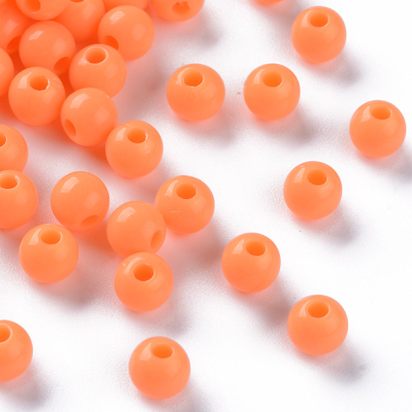 

PandaHall Opaque Acrylic Beads, Round, Coral, 6x5mm, Hole: 1.8mm, about 4400pcs/500g Acrylic Round Red
