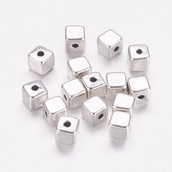 

PandaHall Tibetan Style Alloy Beads, Cadmium Free & Lead Free, Cube, Antique Silver, about 4mm long, 4mm wide, 4mm thick, hole: 1mm Alloy...