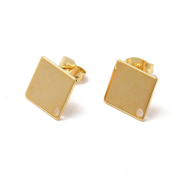 

PandaHall 201 Stainless Steel Stud Earring Findings, with 304 Stainless Steel Pin & Hole & Friction Ear Nuts, Rhombus, Real 24K Gold Plated...