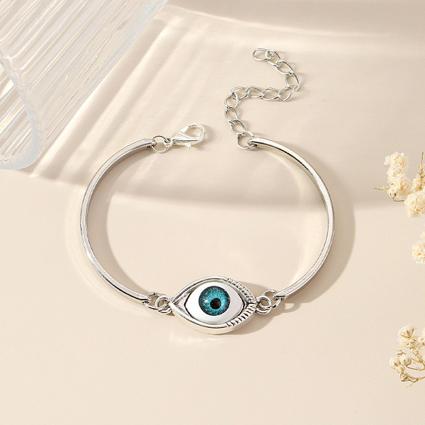 

PandaHall Acrylic Blue Evil Eye Link Bracelets, Alloy Jewelry for Women Alloy