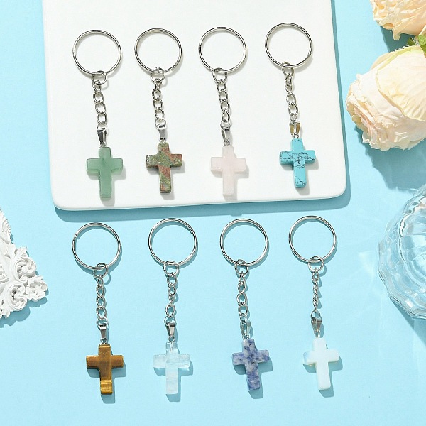 Gemstone Cross Keychain