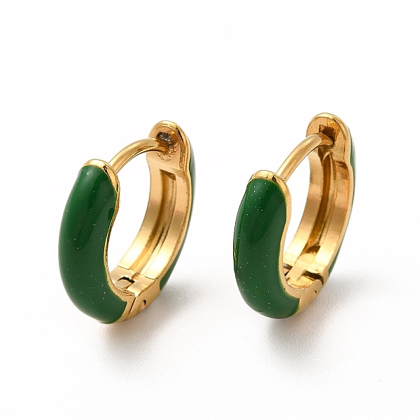 

PandaHall Enamel Hoop Earrings, Real 18K Gold Plated 316 Surgical Stainless Steel Jewelry for Women, Dark Green, 13x14x3mm, Pin: 1mm 316...
