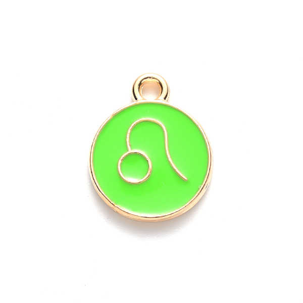 

PandaHall Alloy Enamel Pendants, Cadmium Free & Lead Free, Flat Round with Constellation, Light Gold, Pale Green, Leo, 15x12x2mm, Hole...