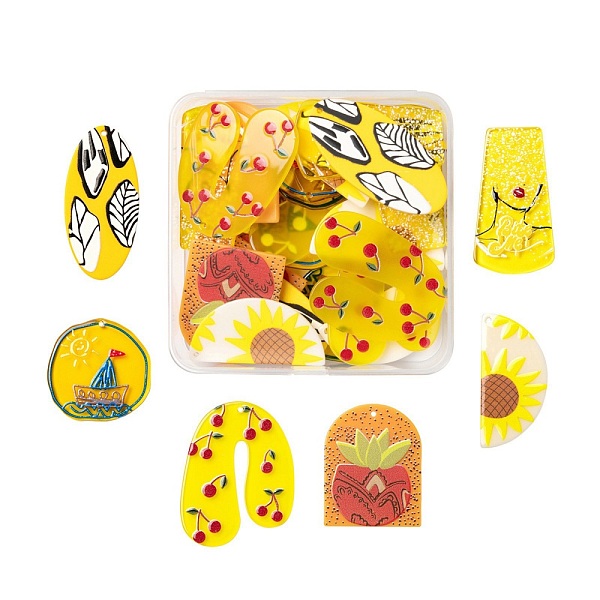 

PandaHall 24Pcs 6 Style Cellulose Acetate(Resin) and Acrylic Pendant Sets, 3D Printed, U Shape & Oval & Half Round & Trapezoid & Flat Round..., Gold