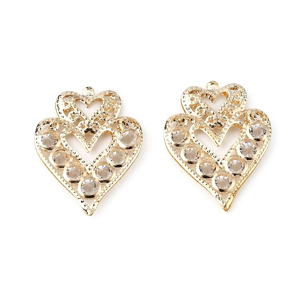 

PandaHall Iron Crystal Rhinestone Pendants, Double Heart, Light Gold, 50x39.5x7mm, Hole: 2mm Iron+Rhinestone Heart Clear