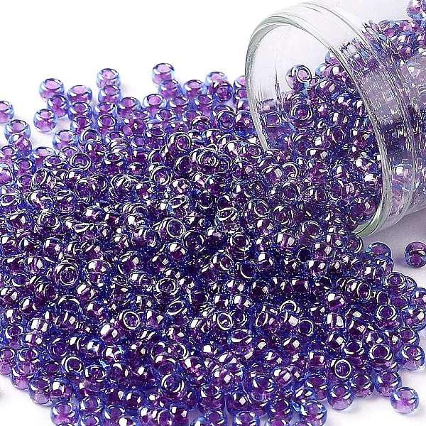 

PandaHall TOHO Round Seed Beads, Japanese Seed Beads, (252) Inside Color Aqua/Purple Lined, 8/0, 3mm, Hole: 1mm, about 222pcs/10g Glass Cyan
