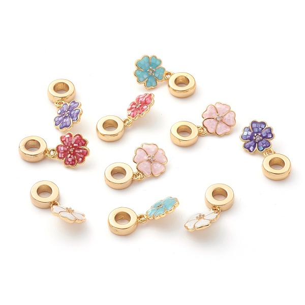 

PandaHall Brass Micro Pave Clear Cubic Zirconia European Style Dangle Charms, Large Hole Pendant, with Shell, Light Gold, Flower, Mixed..., Multicolor