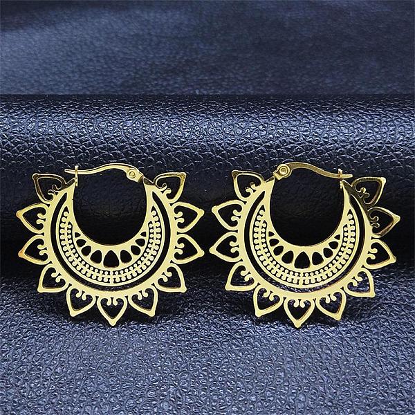 

PandaHall 304 Stainless Steel Hollow Flower Thick Hoop Earring, Bohemia Earrings, Golden, 36x40x1mm 304 Stainless Steel Flower